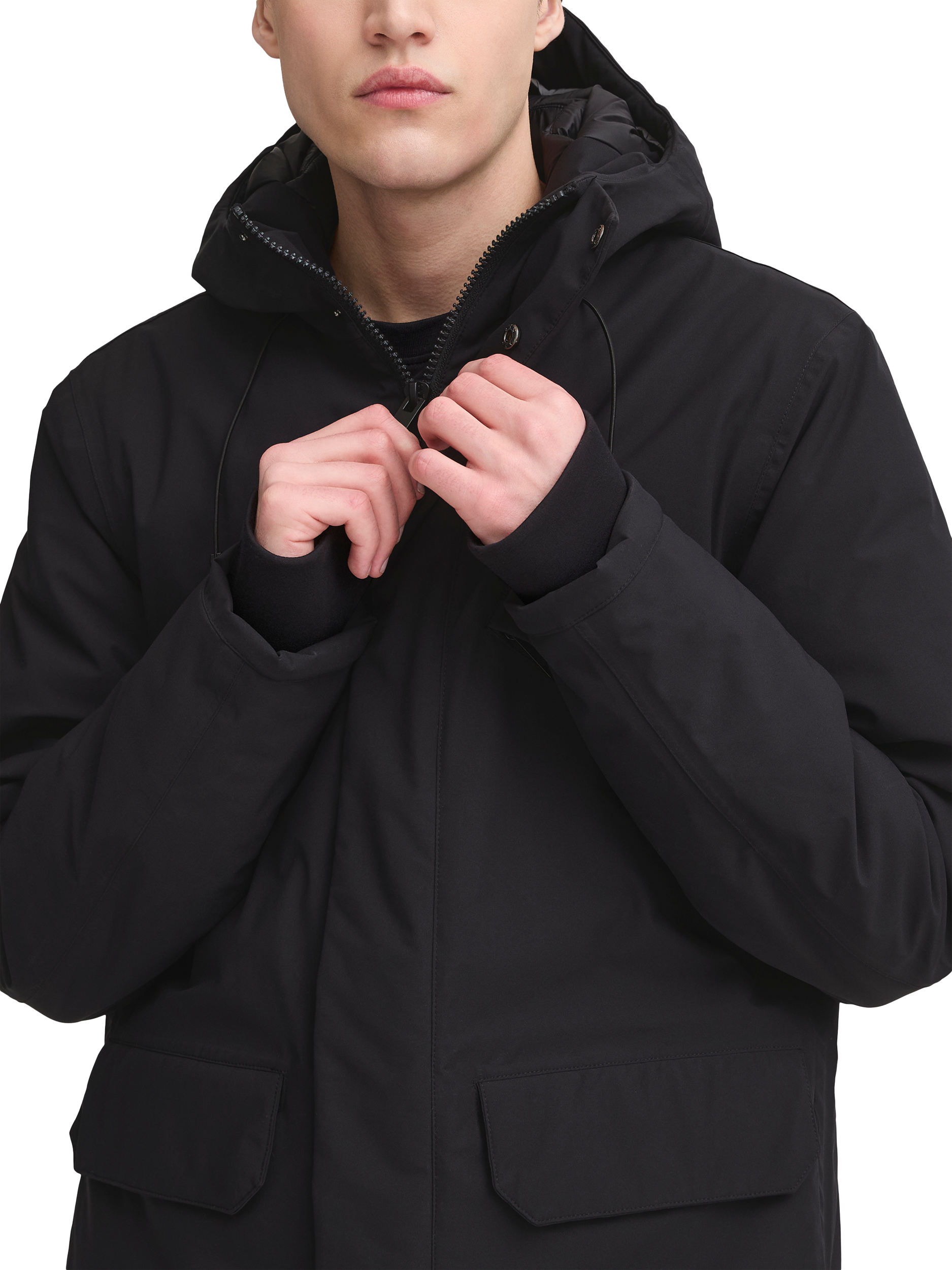 Product image 4 of 7, which shows Casual Friday Bergen Zip Popper Hooded Parka, Black Beauty, M