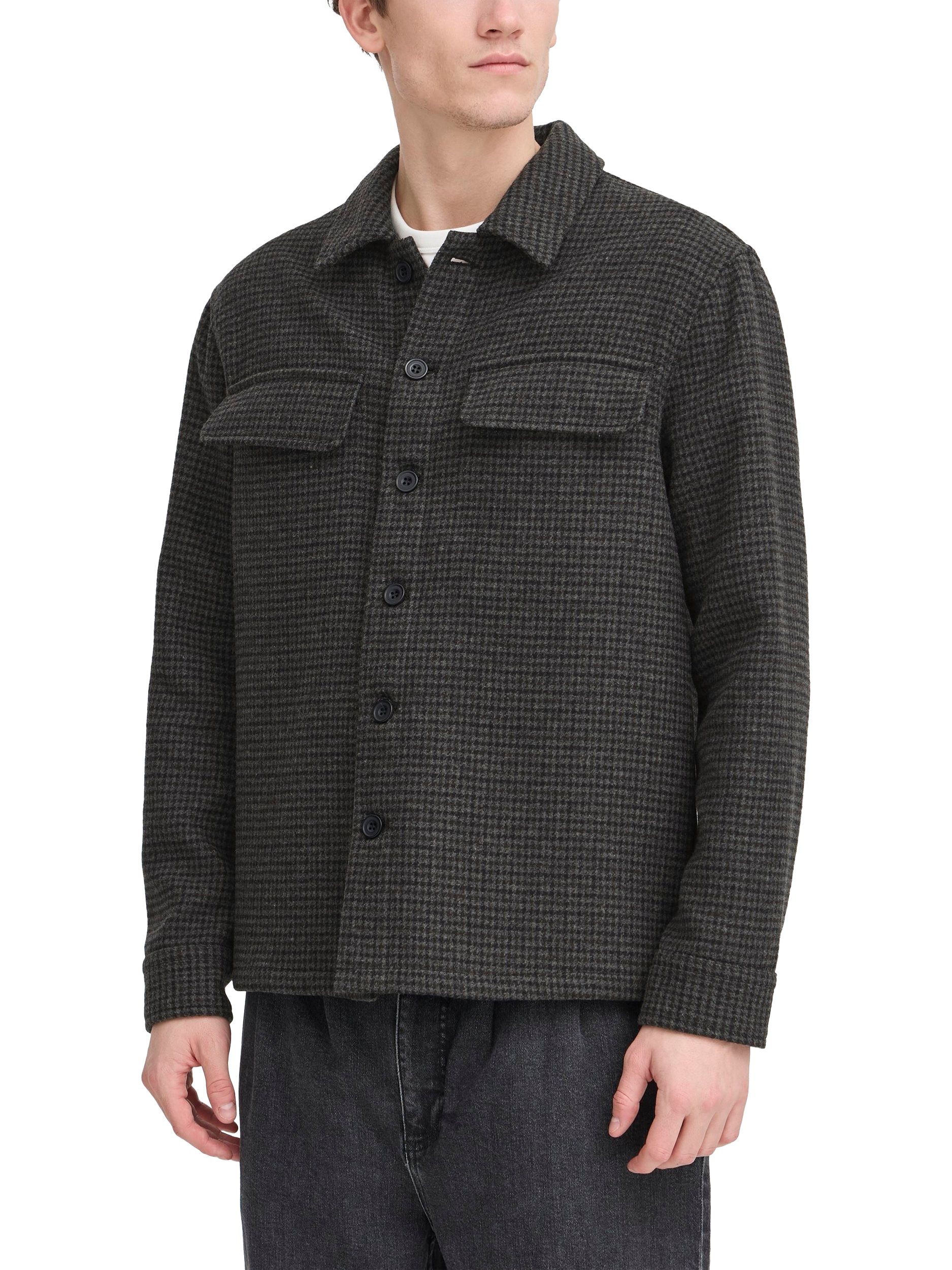 Product image 1 of 7, which shows Casual Friday Frilof Wool Blend Check Jacket, Dark Grey Melange, M