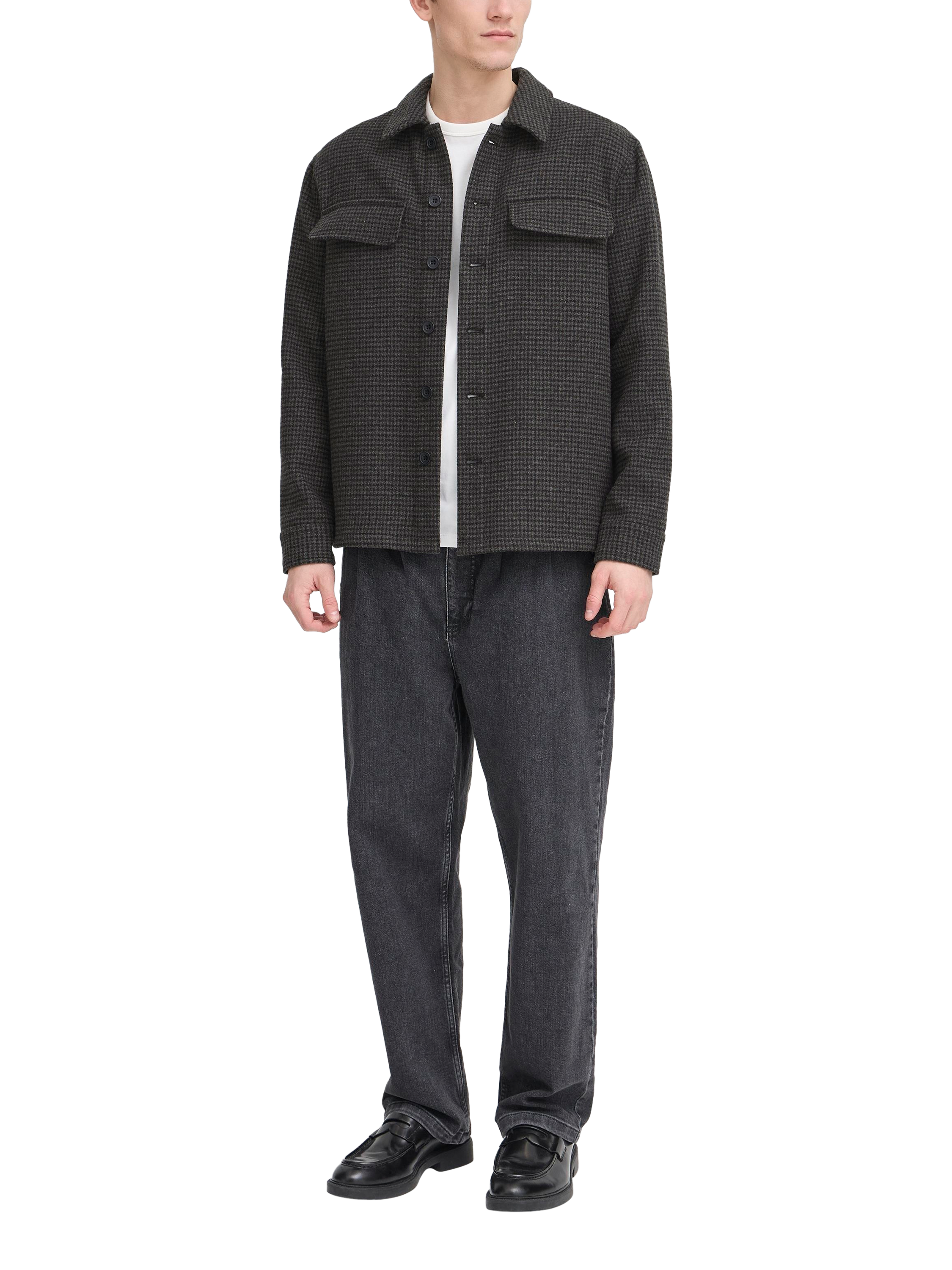 Product image 3 of 7, which shows Casual Friday Frilof Wool Blend Check Jacket, Dark Grey Melange, M