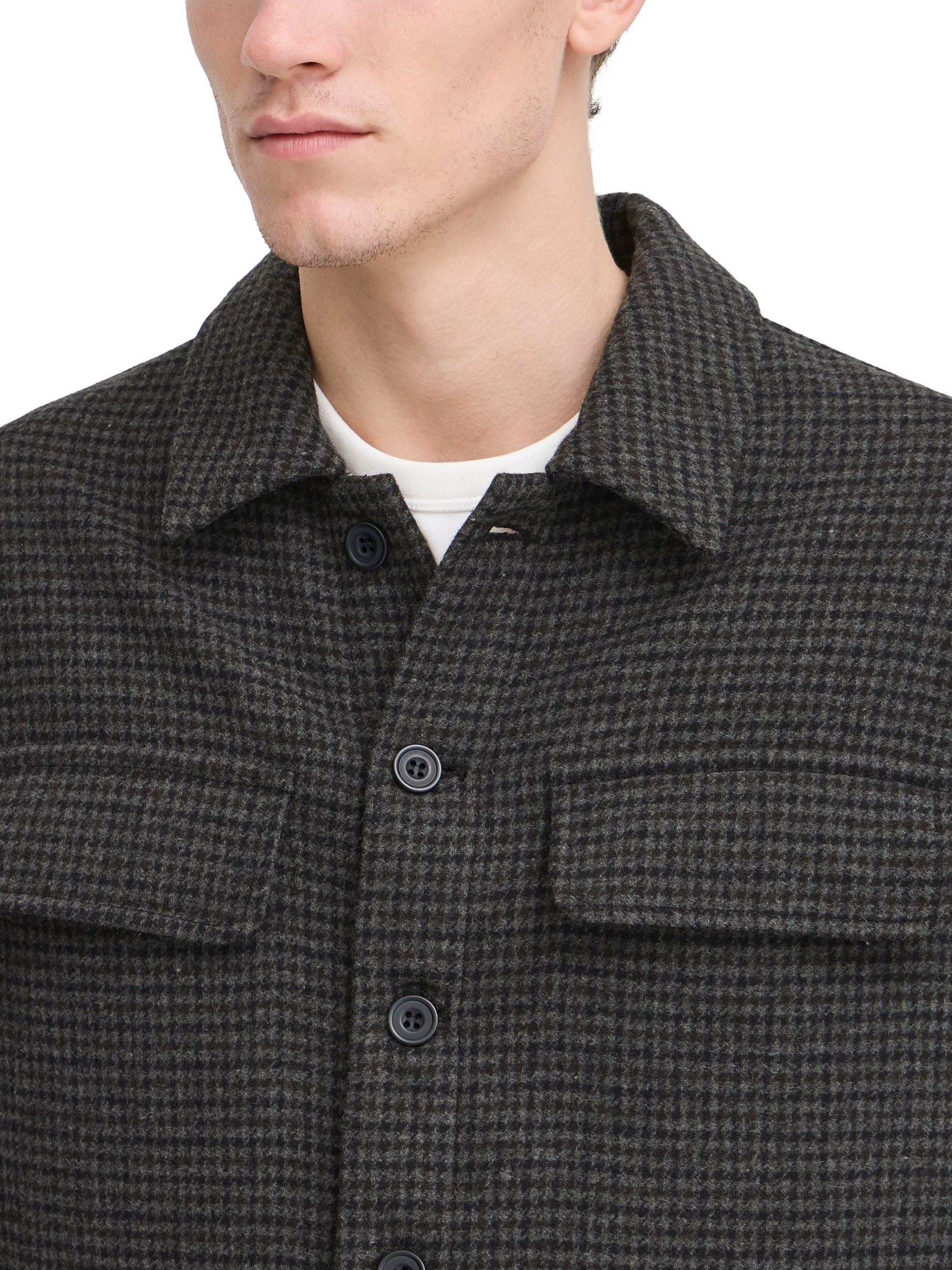 Product image 4 of 7, which shows Casual Friday Frilof Wool Blend Check Jacket, Dark Grey Melange, M