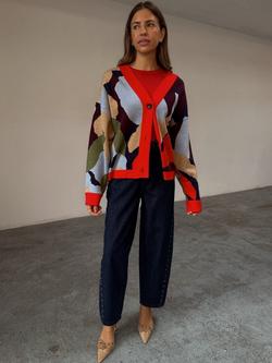 Never Fully Dressed Abstract Long Sleeve V Neck Cardigan, Navy