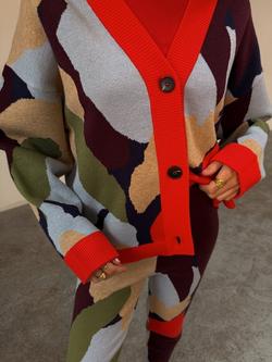 Never Fully Dressed Abstract Long Sleeve V Neck Cardigan - view 2, Navy