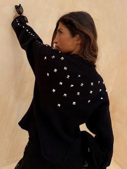 Never Fully Dressed Studded Back Cardigan, Black, Black