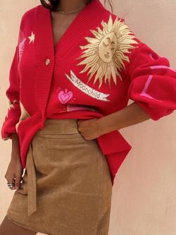 Never Fully Dressed Mystical Motif Cardigan, Red/Multi - view 2, Red/Multi