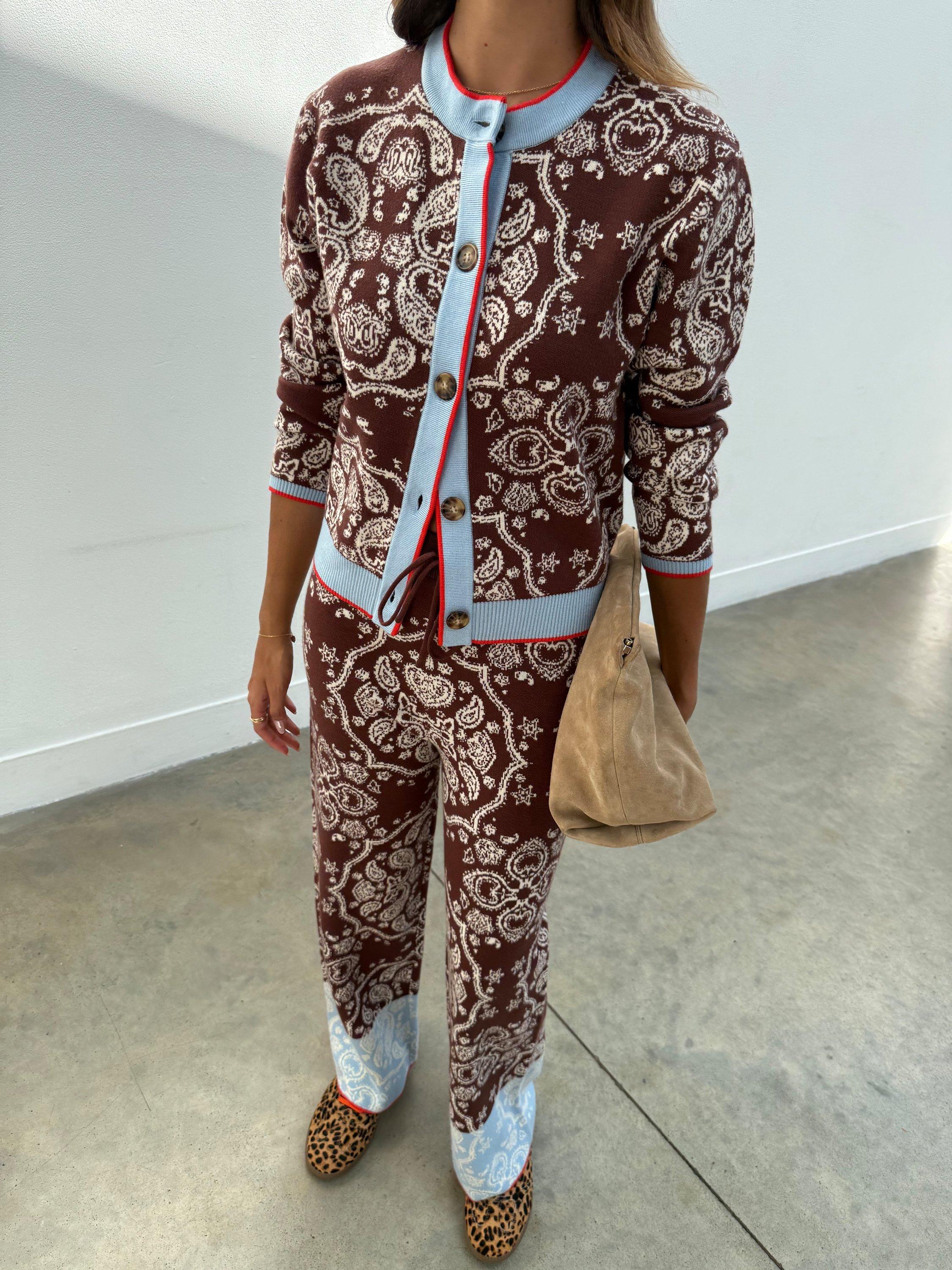 Product image 6 of 6, which shows Never Fully Dressed Holly Bandana Cardigan, Brown/Multi, XS