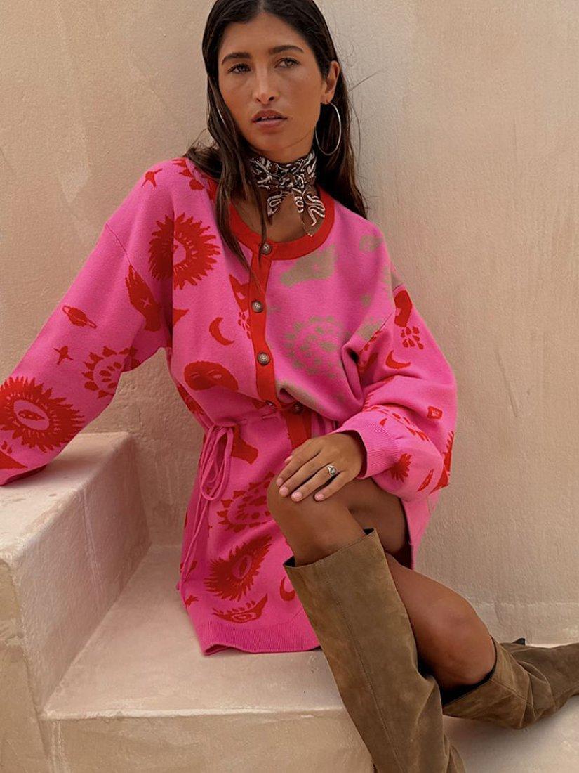 Product image 5 of 5, which shows Never Fully Dressed Shae Knit Cardigan Dress, Pink/Multi, XS