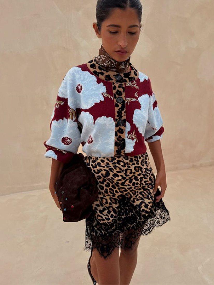 Product image 1 of 4, which shows Never Fully Dressed Knitted Poppy Cardigan, Burgundy, XS