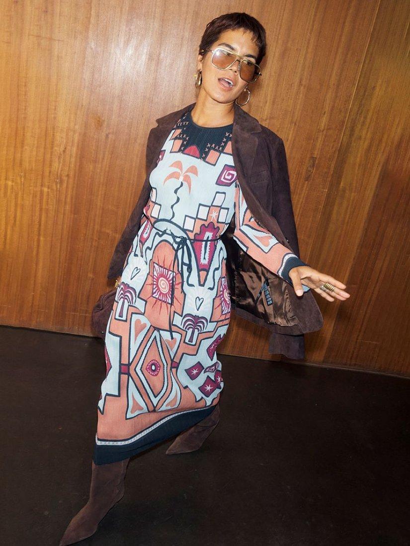 Product image 1 of 3, which shows Never Fully Dressed Gala Geometric Plisse Dress, Multi, XS