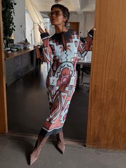 Never Fully Dressed Gala Geometric Plisse Dress, Multi - view 2, Multi