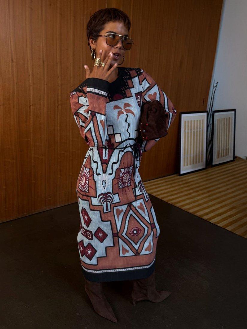 Product image 3 of 3, which shows Never Fully Dressed Gala Geometric Plisse Dress, Multi, XS