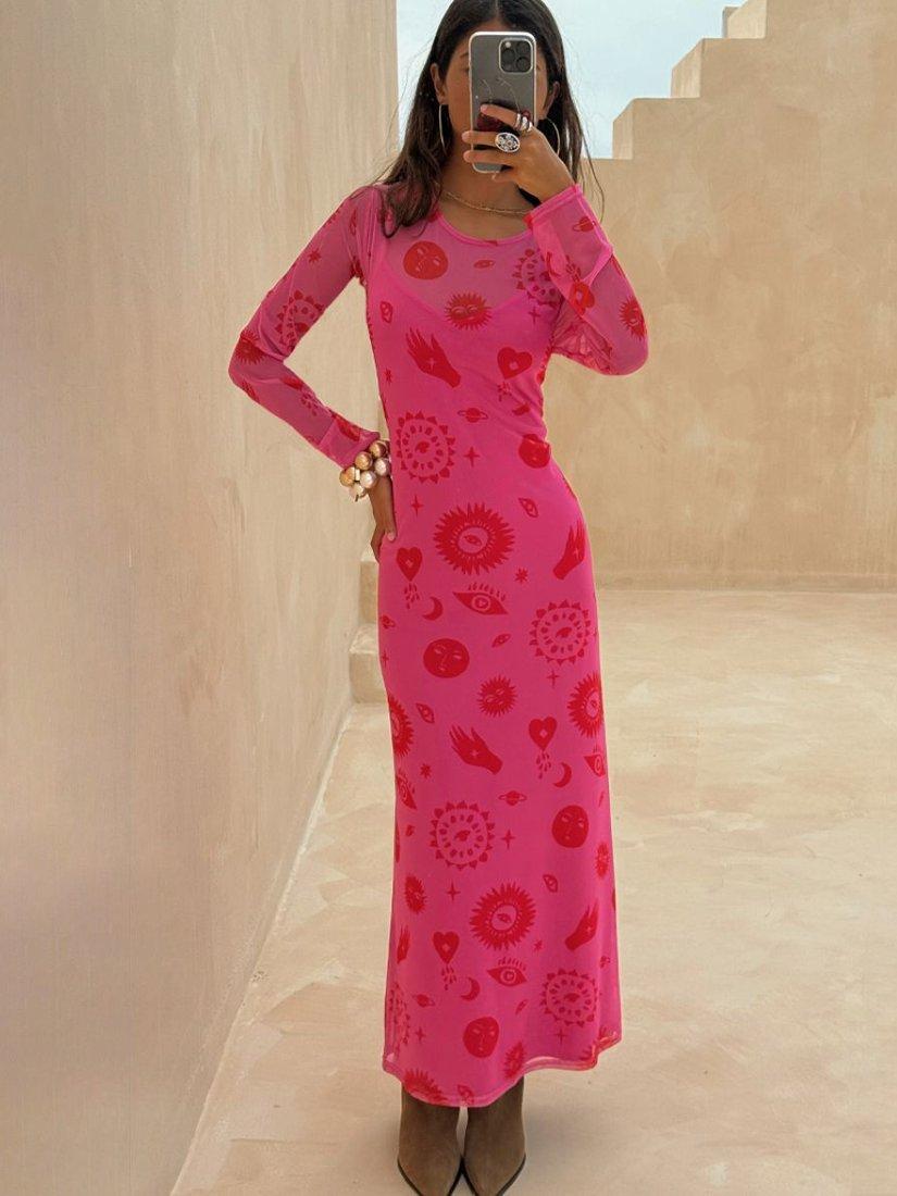 Product image 1 of 4, which shows Never Fully Dressed Morocco Mesh Maxi Dress, Pink, 6