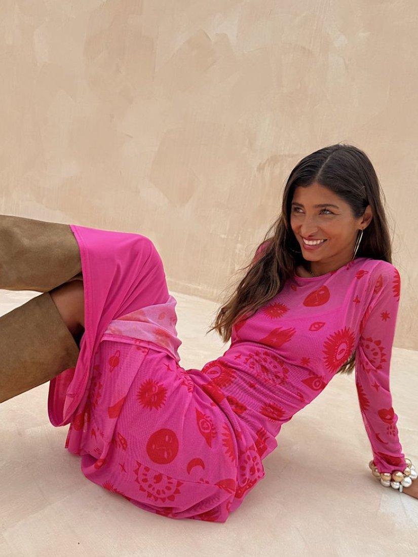 Product image 3 of 4, which shows Never Fully Dressed Morocco Mesh Maxi Dress, Pink, 6