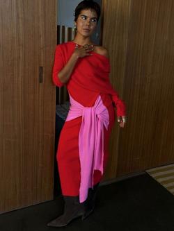 Never Fully Dressed Afia Colour Block Midi Dress, Red - view 2, Red