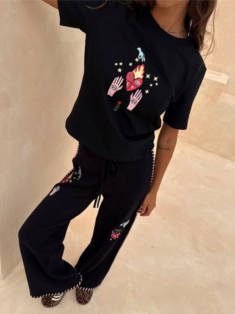 Product image 2 of 4, which shows Never Fully Dressed Night Garden Knit Joggers, Black, XS