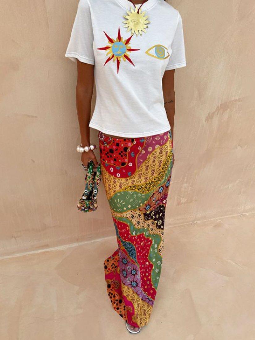 Product image 1 of 4, which shows Never Fully Dressed Dorris Morocco Print Skirt, Multi, 6