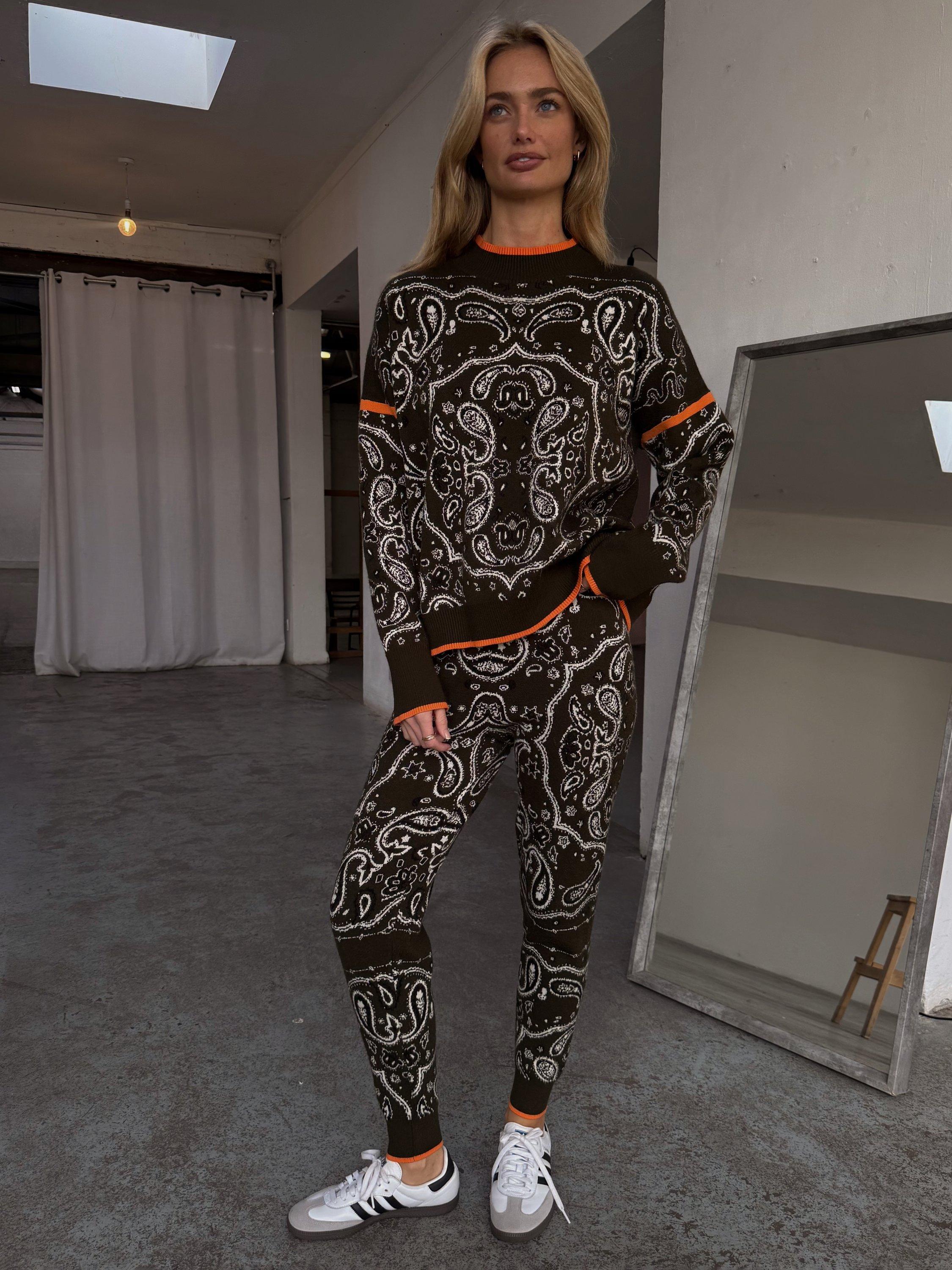 Product image 1 of 5, which shows Never Fully Dressed Dana Bandana Print Jumper, Khaki, XS