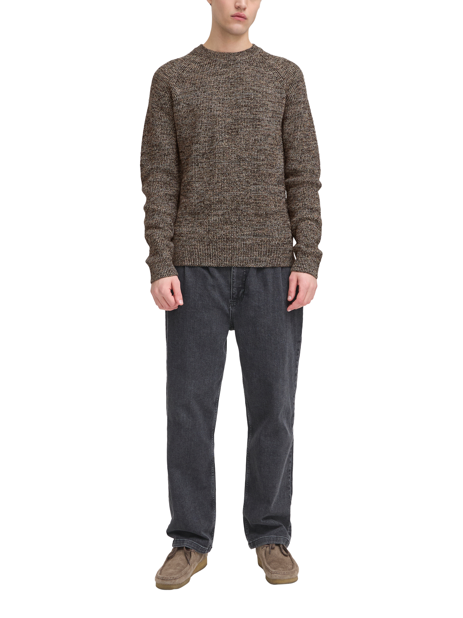 Product image 3 of 7, which shows Casual Friday Wool Blend Walthe Long Sleeve Crew Neck Jumper, Mid Green, S