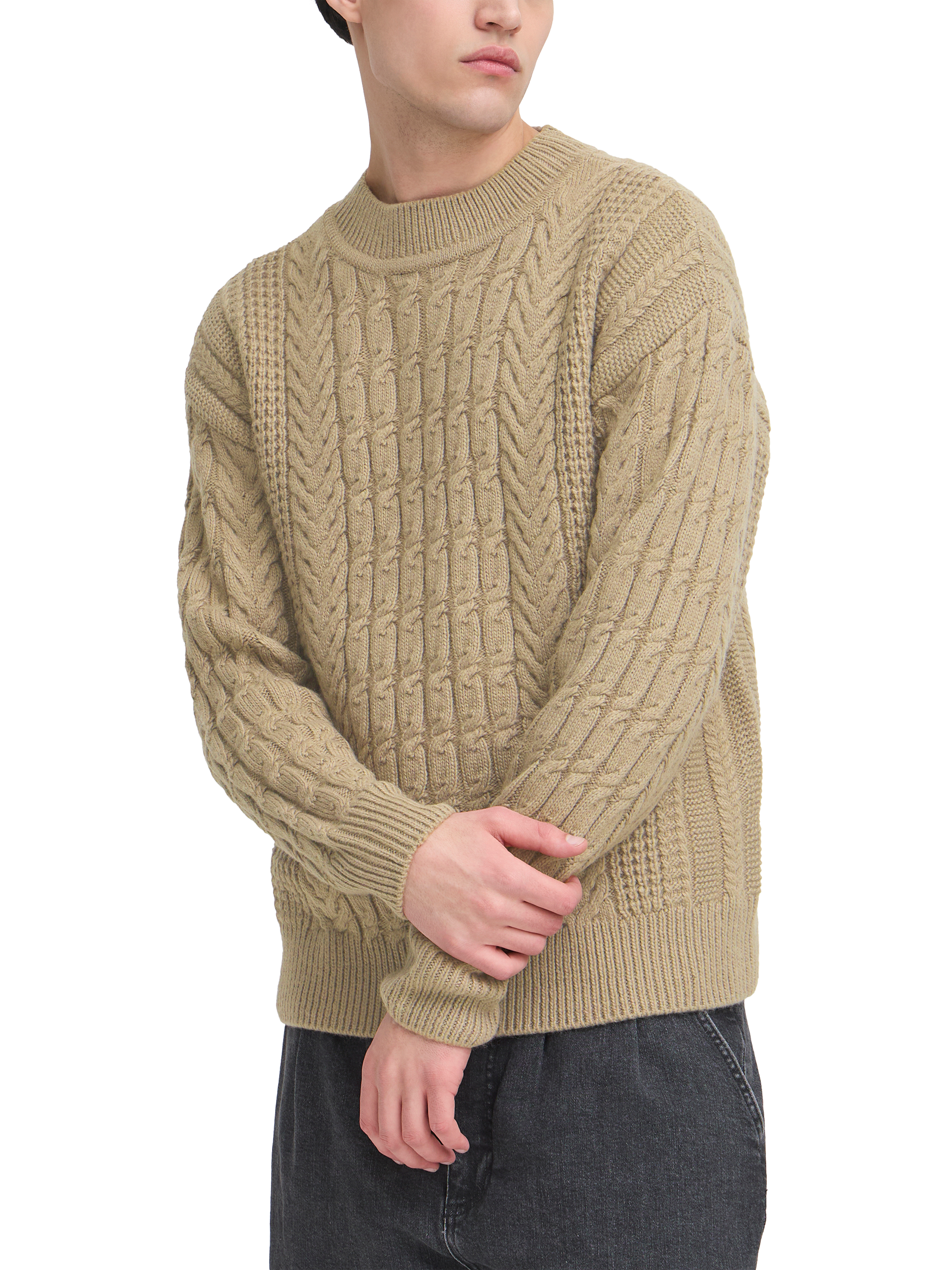 Product image 1 of 7, which shows Casual Friday Millow Wool Blend High Crew Neck Jumper, Mid Brown, M