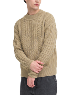 Casual Friday Millow Wool Blend High Crew Neck Jumper, Mid Brown