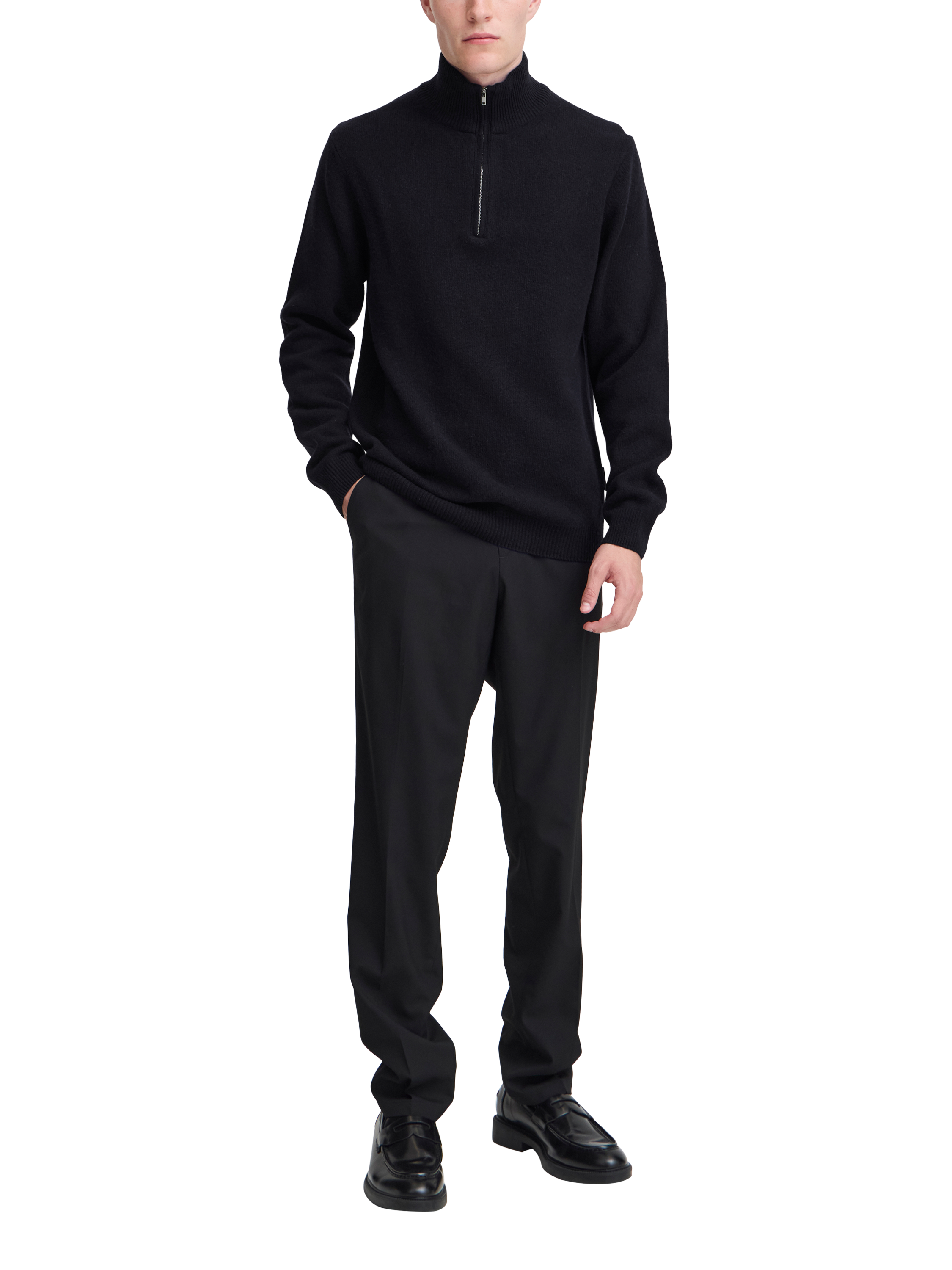 Product image 3 of 7, which shows casual Friday Karl Wool Blend Half Zip Long Sleeve Jumper, Dark Navy, S