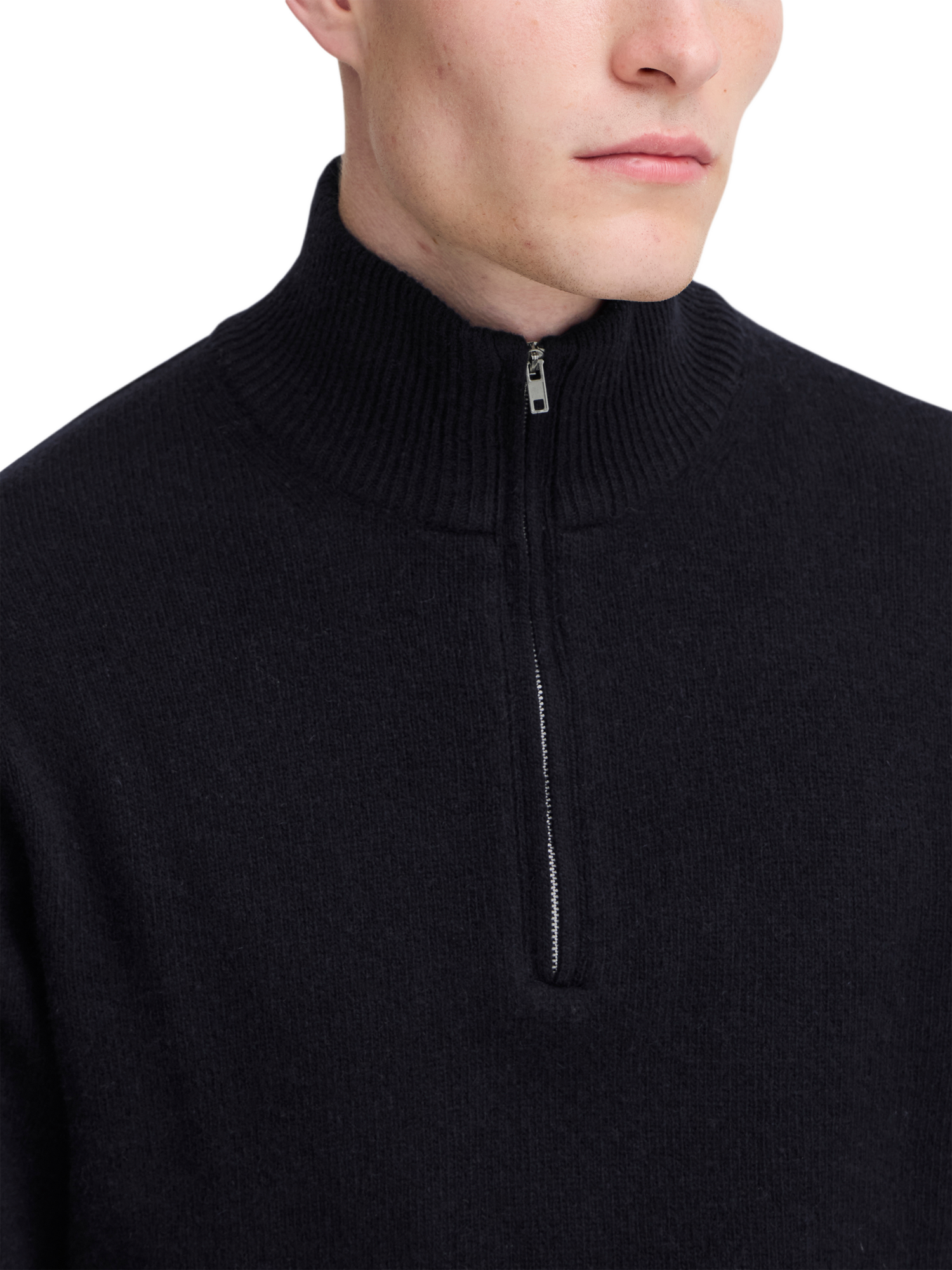 Product image 4 of 7, which shows casual Friday Karl Wool Blend Half Zip Long Sleeve Jumper, Dark Navy, S