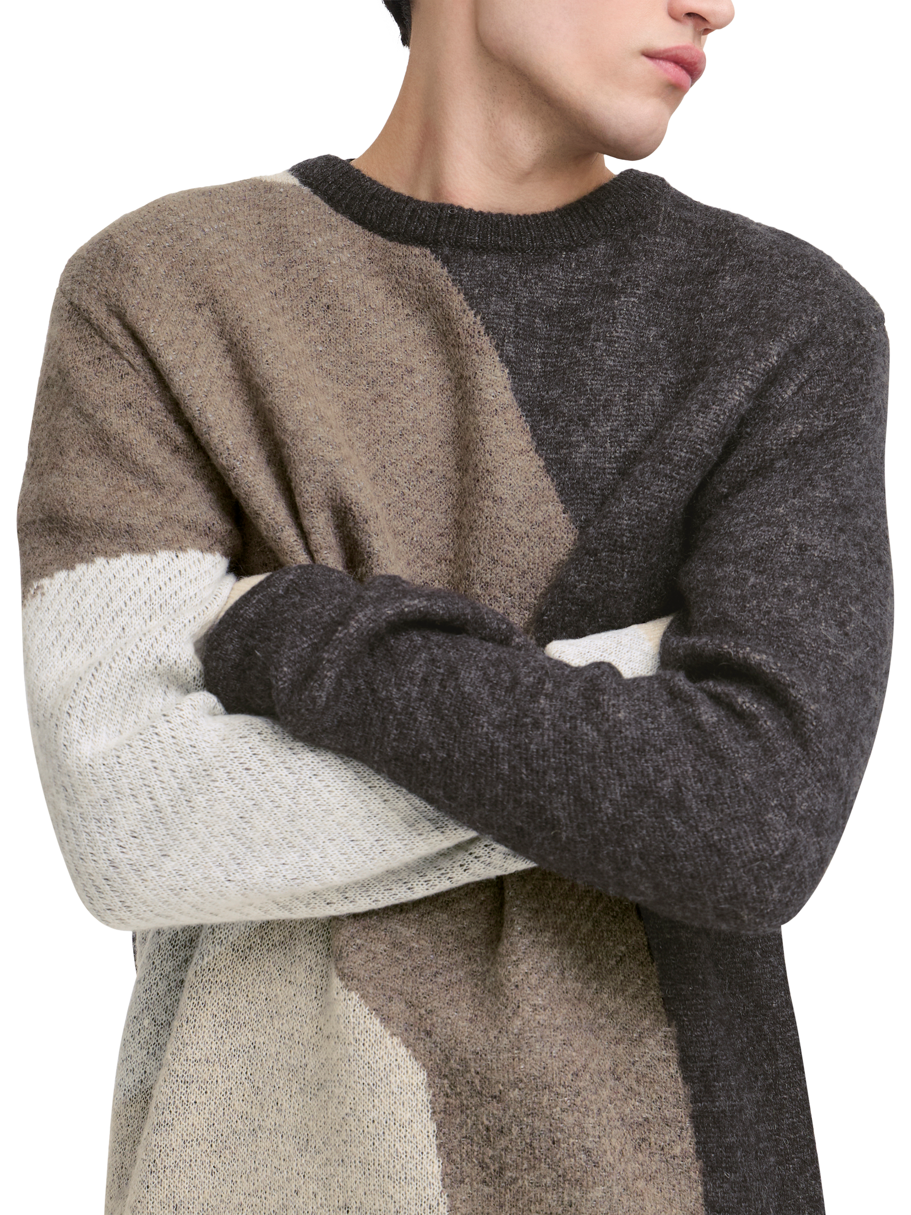 Product image 4 of 7, which shows Casual Friday Noe Wool Blend NOE Crew Neck Jumper, Grey/Multi, XXL