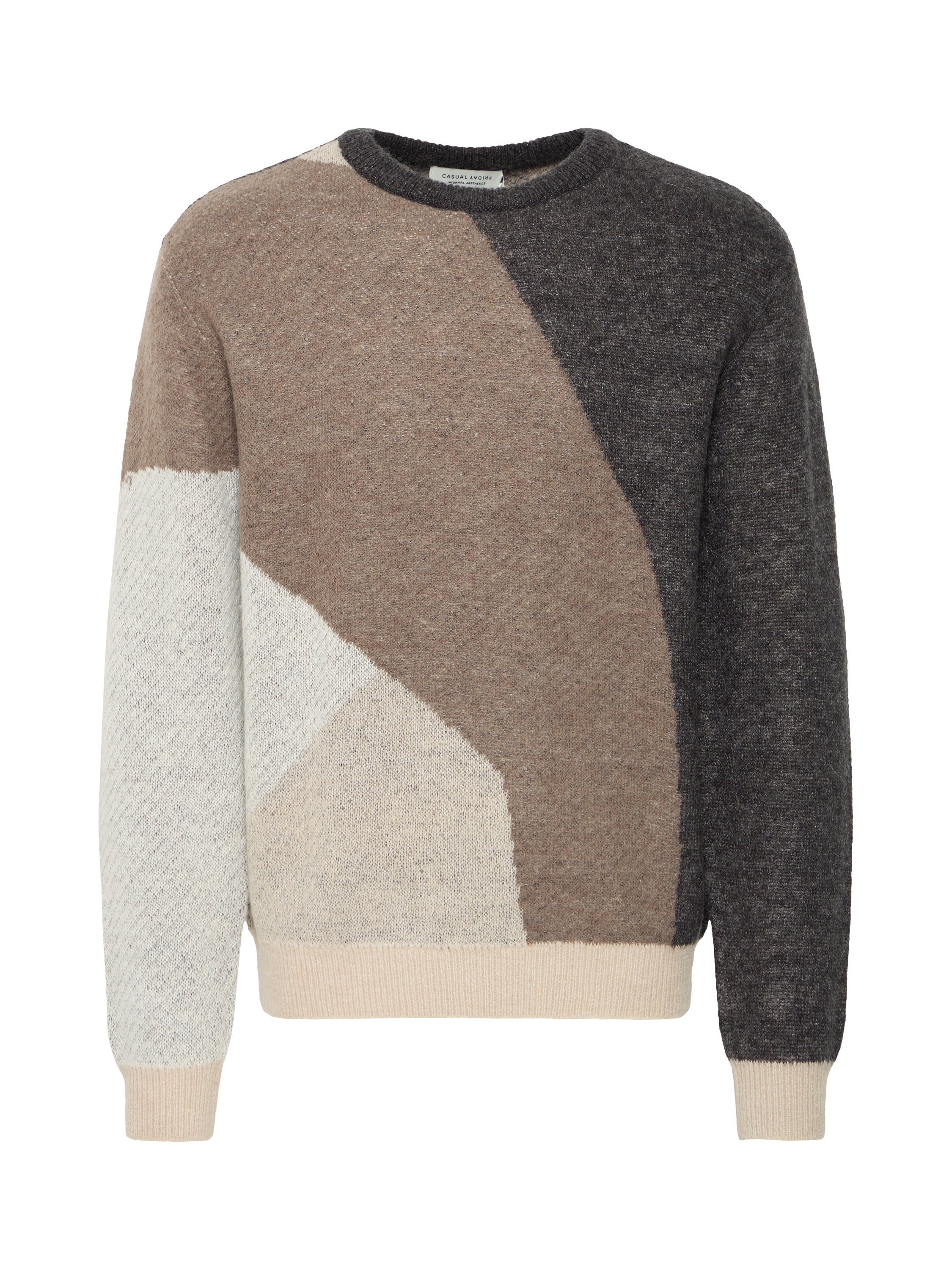 Product image 5 of 7, which shows Casual Friday Noe Wool Blend NOE Crew Neck Jumper, Grey/Multi, XXL