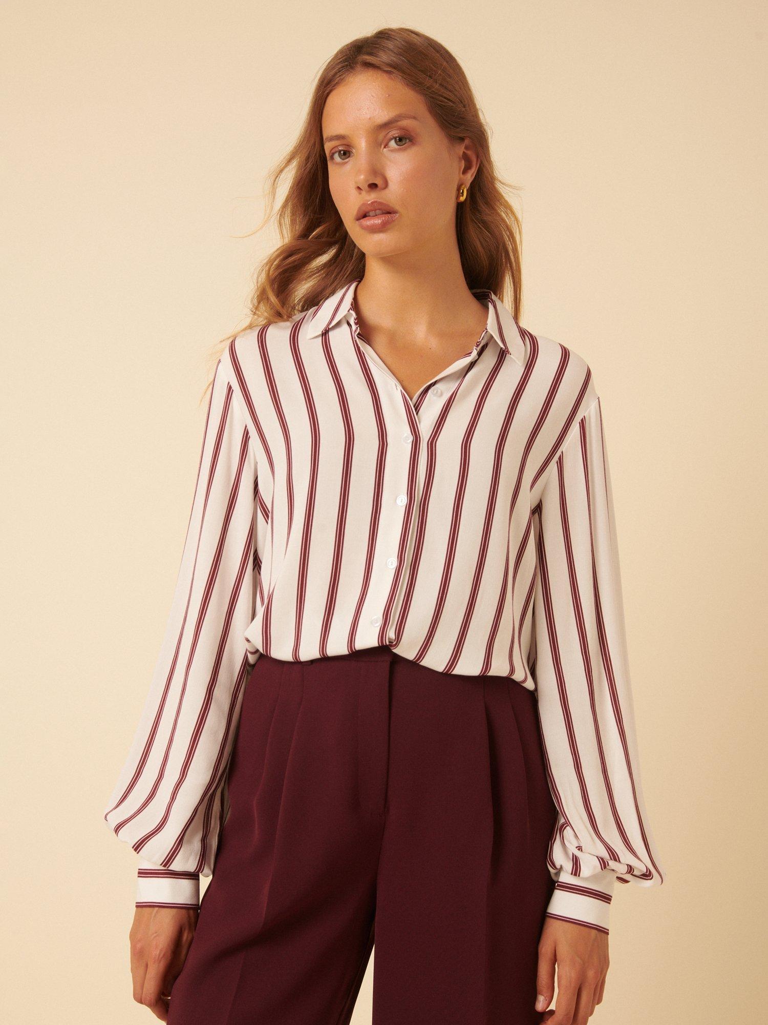Product image 2 of 5, which shows Nobody's Child Striped Buttoned Blouse containing LENZING™ ECOVERO™ Viscose, White, 6