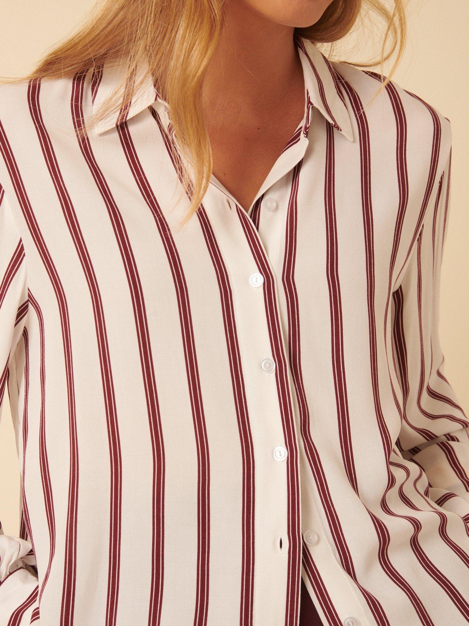 Product image 4 of 5, which shows Nobody's Child Striped Buttoned Blouse containing LENZING™ ECOVERO™ Viscose, White, 6