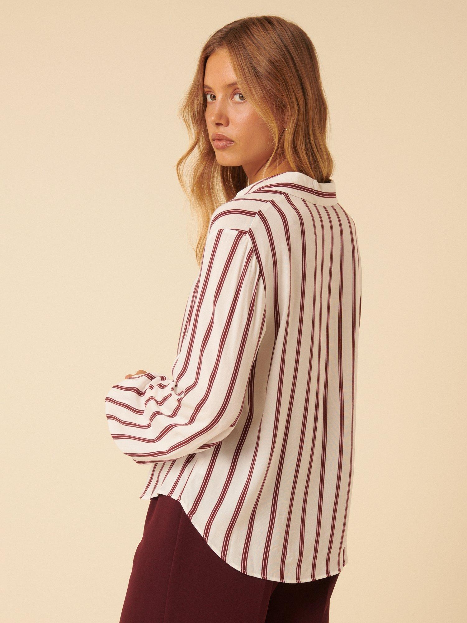 Product image 5 of 5, which shows Nobody's Child Striped Buttoned Blouse containing LENZING™ ECOVERO™ Viscose, White, 6