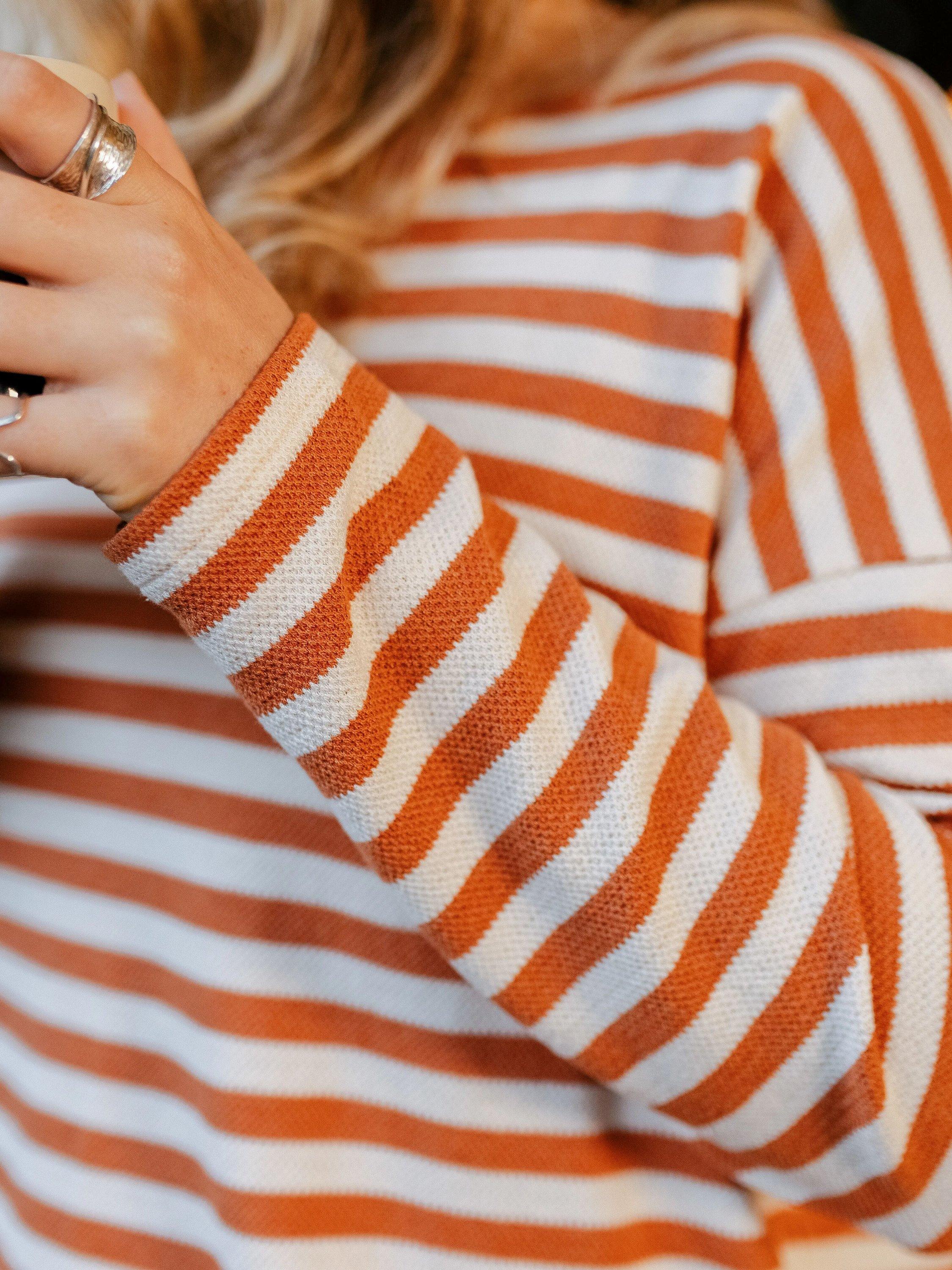 Product image 2 of 7, which shows Passenger Panorama Stripe Jersey Top, White/Orange, XS