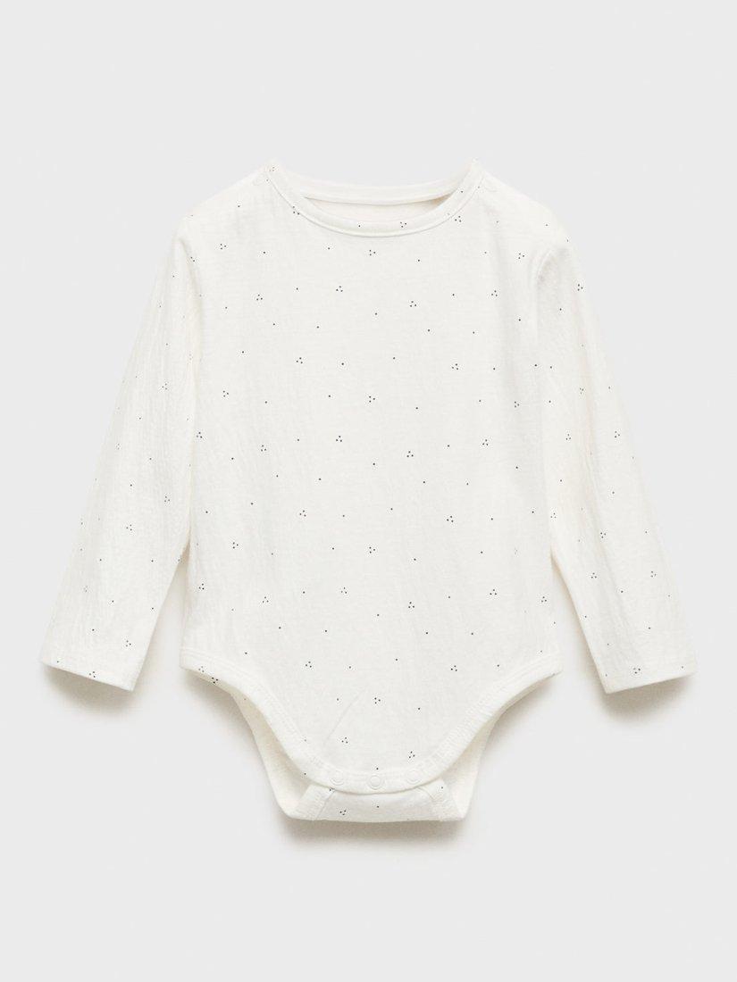 Product image 1 of 4, which shows Mango Baby Cotton Dotted Print Bodysuit, Natural White, 6-9 months