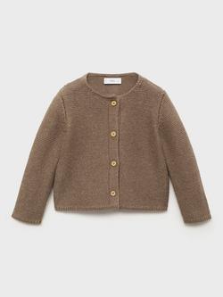 Mango Baby Cotton Blend Long Sleeved Cardigan, Medium Brown