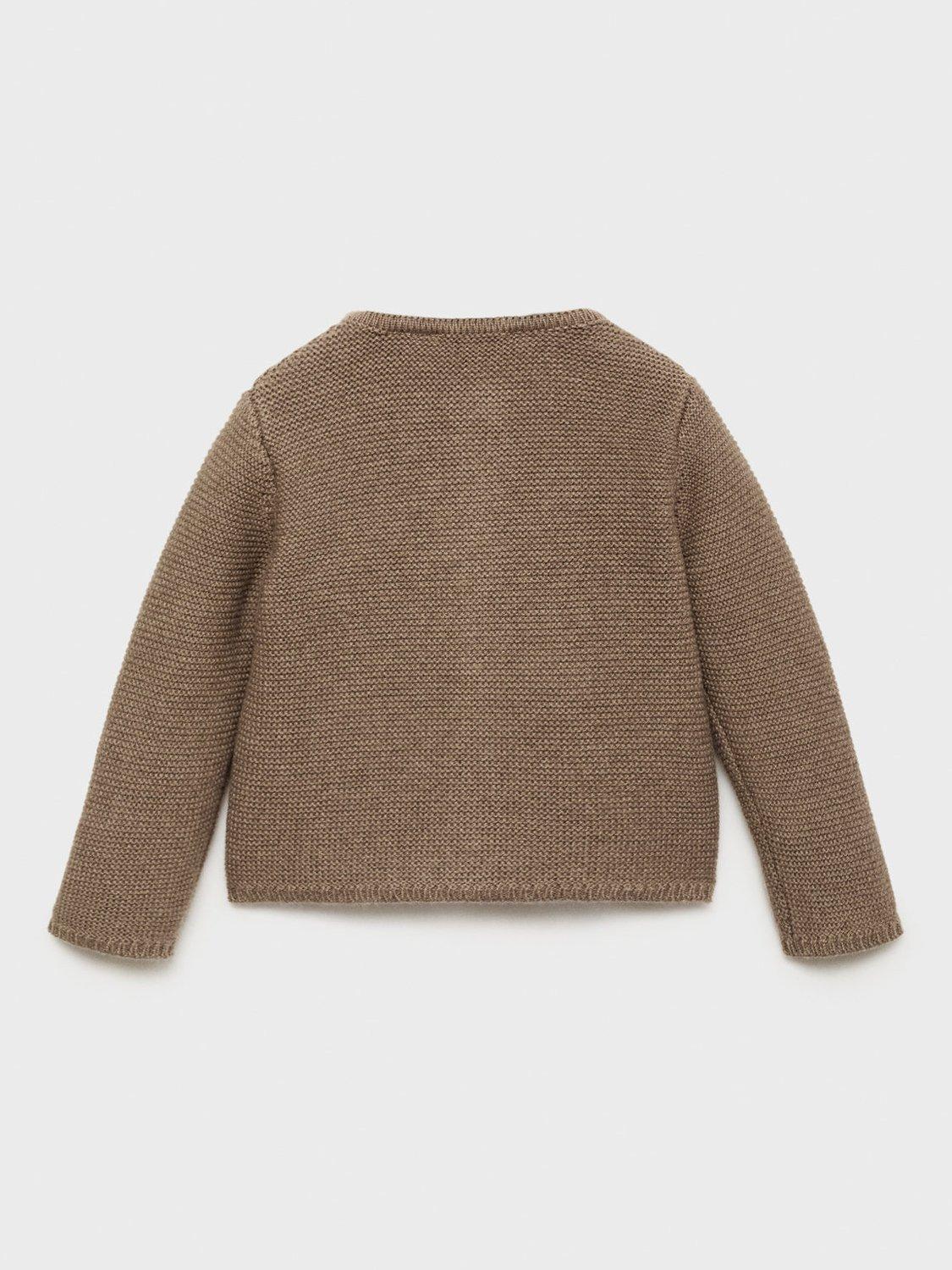 Product image 2 of 4, which shows Mango Baby Cotton Blend Long Sleeved Cardigan, Medium Brown, 1-3 months