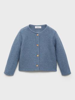 Mango Baby Cotton Blend Long Sleeved Cardigan, Medium Blue