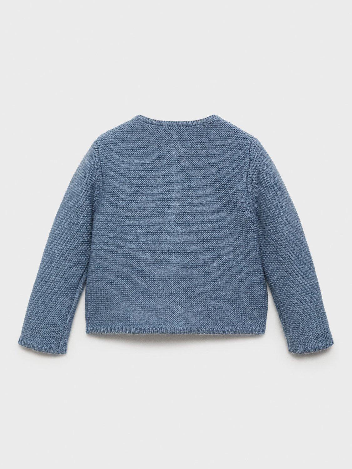 Product image 2 of 4, which shows Mango Baby Cotton Blend Long Sleeved Cardigan, Medium Blue, 1-3 months