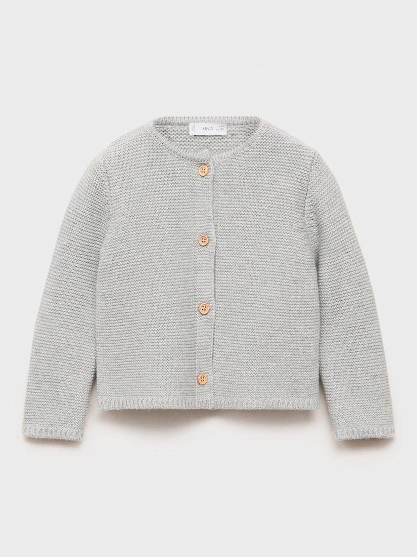 Product image 1 of 4, which shows Mango Baby Cotton Blend Long Sleeved Cardigan, Medium Grey, 1-3 months