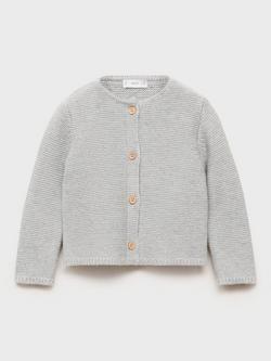 Mango Baby Cotton Blend Long Sleeved Cardigan, Medium Grey