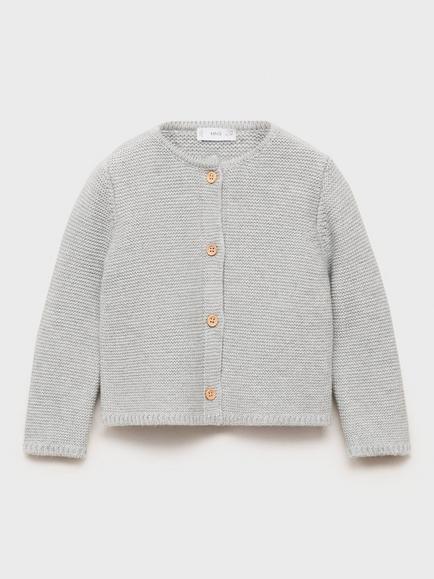Mango Baby Cotton Blend Long Sleeved Cardigan, Medium Grey