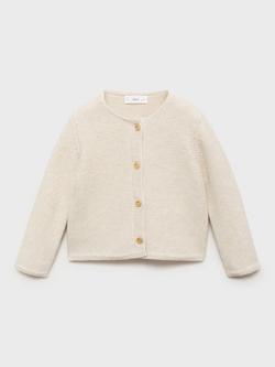 Mango Baby Cotton Blend Long Sleeved Cardigan, Light Pastel Brown