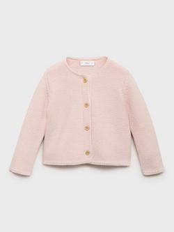 Mango Baby Cotton Blend Long Sleeved Cardigan, Light Pastel Pink