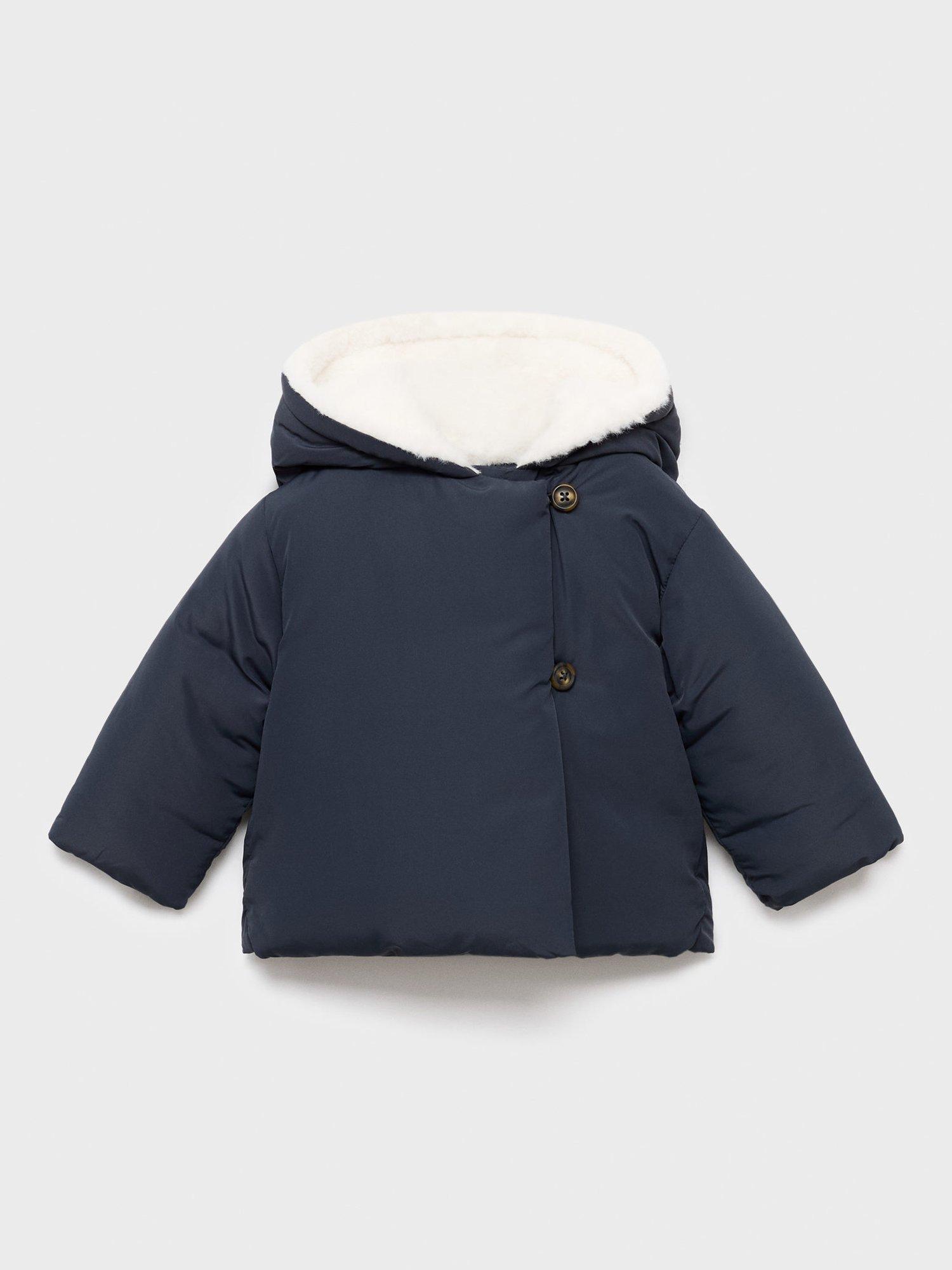 Product image 1 of 4, which shows Mango Baby Vichy Hooded Puffer Jacket, Navy, 12-18 months
