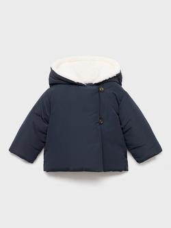 Mango Baby Vichy Hooded Puffer Jacket, Pastel Pink, Navy