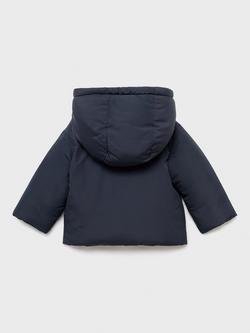 Mango Baby Vichy Hooded Puffer Jacket, Pastel Pink - view 2, Navy