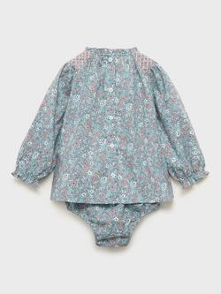 Mango Baby Cotton Long Sleeved Floral Dress, Medium Blue - view 2, Medium Blue
