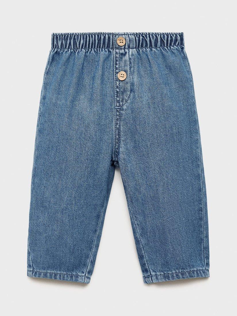 Product image 1 of 4, which shows Mango Baby Turbo Denim Elasticated Trousers, Open Blue, 1-3 months