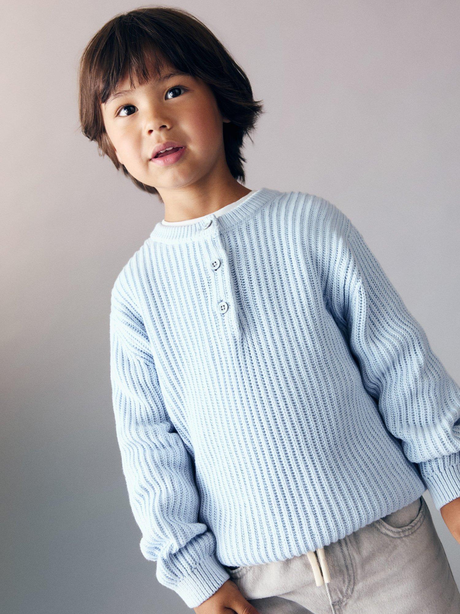 Product image 1 of 5, which shows Mango Kids' Biarritz Cotton Chunky Sweater, Medium Blue, 18-24 months