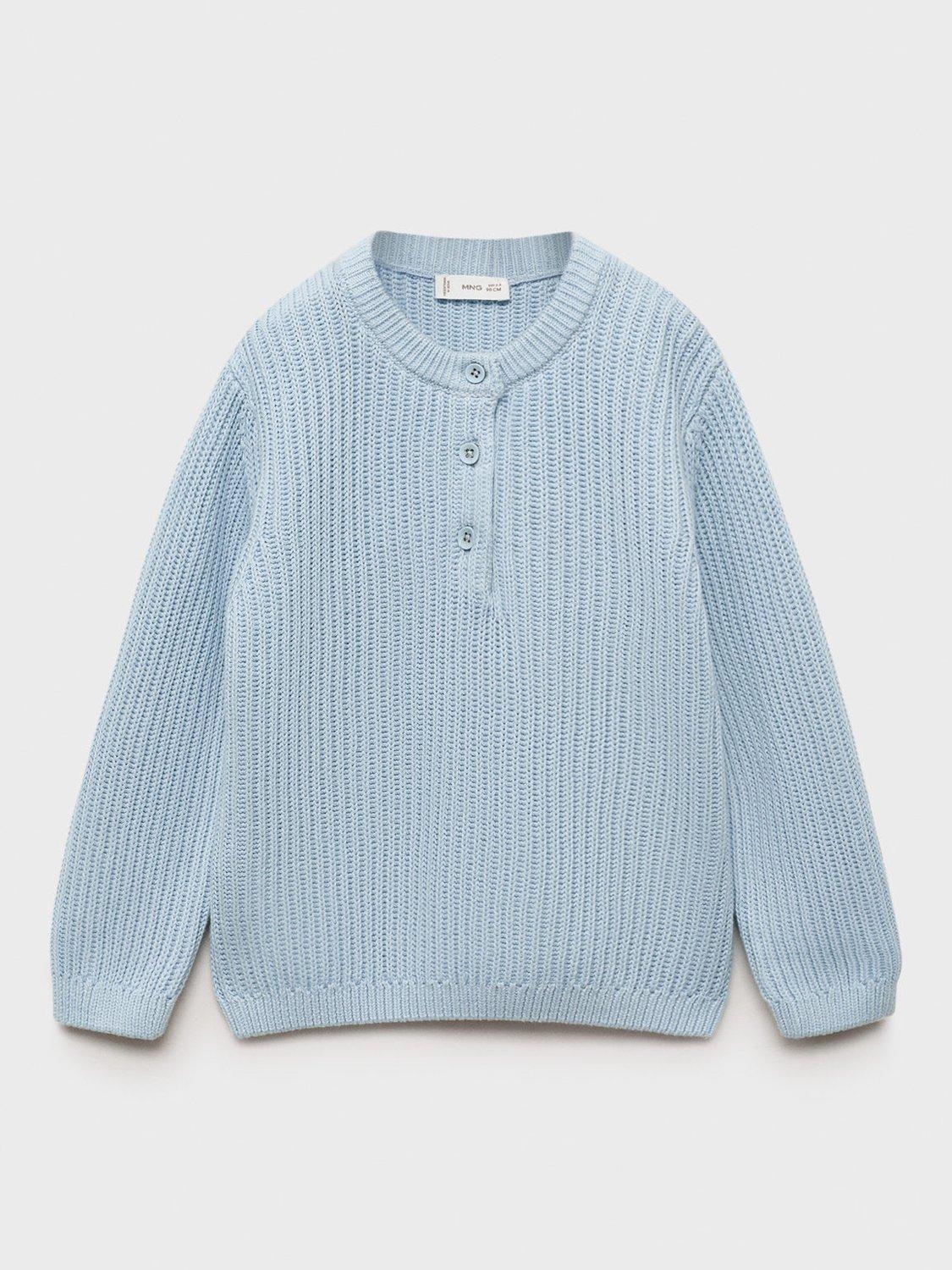 Product image 2 of 5, which shows Mango Kids' Biarritz Cotton Chunky Sweater, Medium Blue, 18-24 months