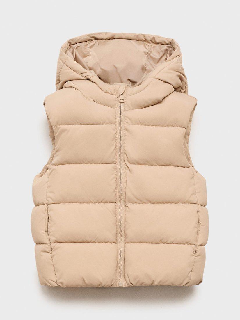 Product image 1 of 4, which shows Mango Kids' Aldov Gilet, Light Pastel Brown, 9-18 months