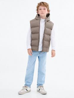 Mango Kids' Manel Padded Gilet - view 2, Medium Brown